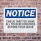 Signmission Check That You Have All Your Belongings, 14 in W x Rectangle, Plastic OS-2PACK-NS-P-1014-L-10552 - alternate 7